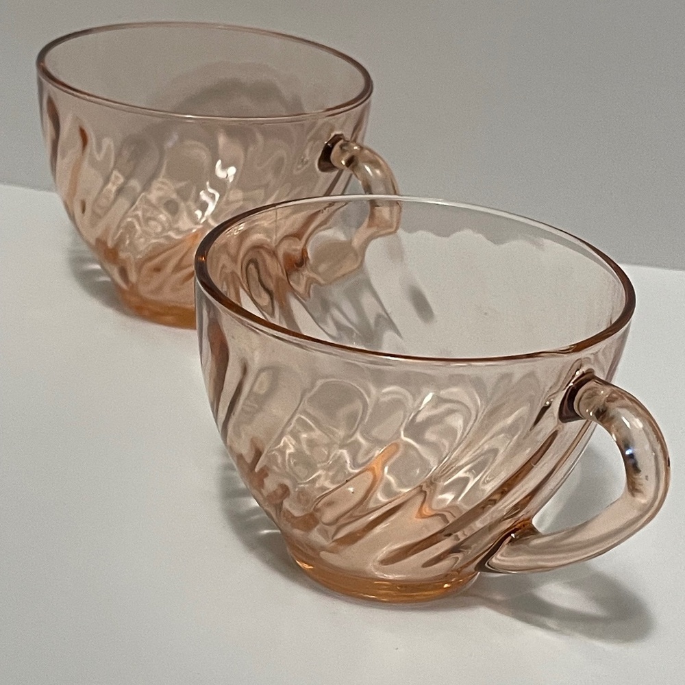 Arcoroc Vintage Pink Swirled Glass French Tea Cups Set of 2